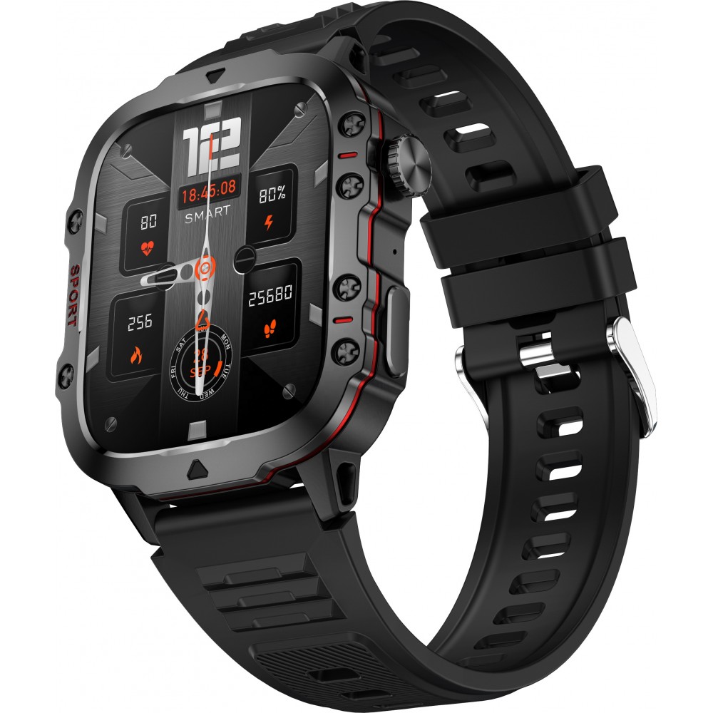 Sport smartwatch QX11 1.96 pouces 50 jours d'autonomie avec IA assistant vocal longue endurance bo&icirc;tier solide pression d'oxyg&egrave;ne sanguin surveillance du sommeil avec un &eacute;cran TFT haute d&eacute;finition - Noir
