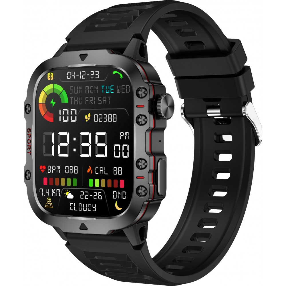Sport smartwatch QX11 1.96 pouces 50 jours d'autonomie avec IA assistant vocal longue endurance bo&icirc;tier solide pression d'oxyg&egrave;ne sanguin surveillance du sommeil avec un &eacute;cran TFT haute d&eacute;finition - Noir