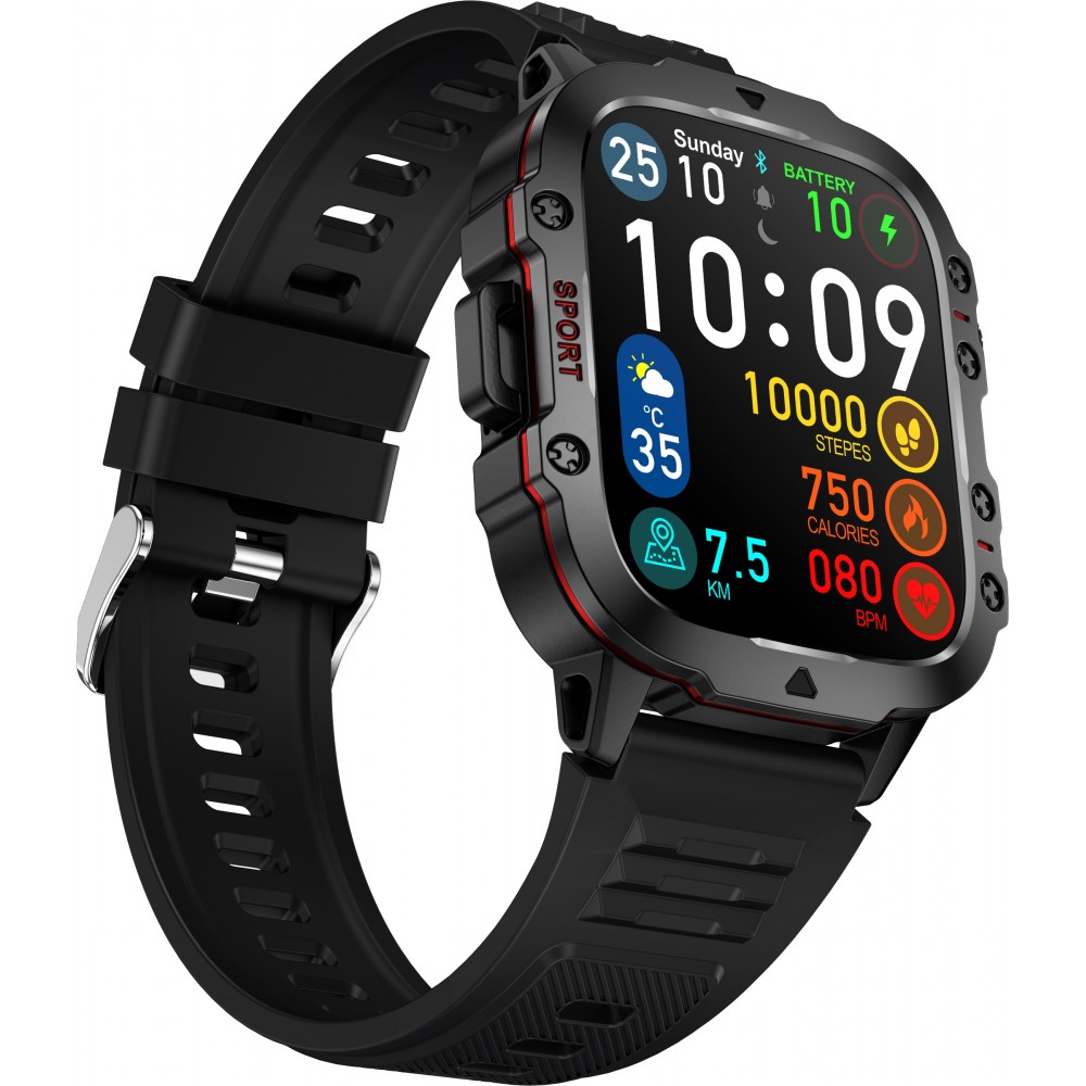 Sport smartwatch QX11 1.96 pouces 50 jours d'autonomie avec IA assistant vocal longue endurance bo&icirc;tier solide pression d'oxyg&egrave;ne sanguin surveillance du sommeil avec un &eacute;cran TFT haute d&eacute;finition - Noir