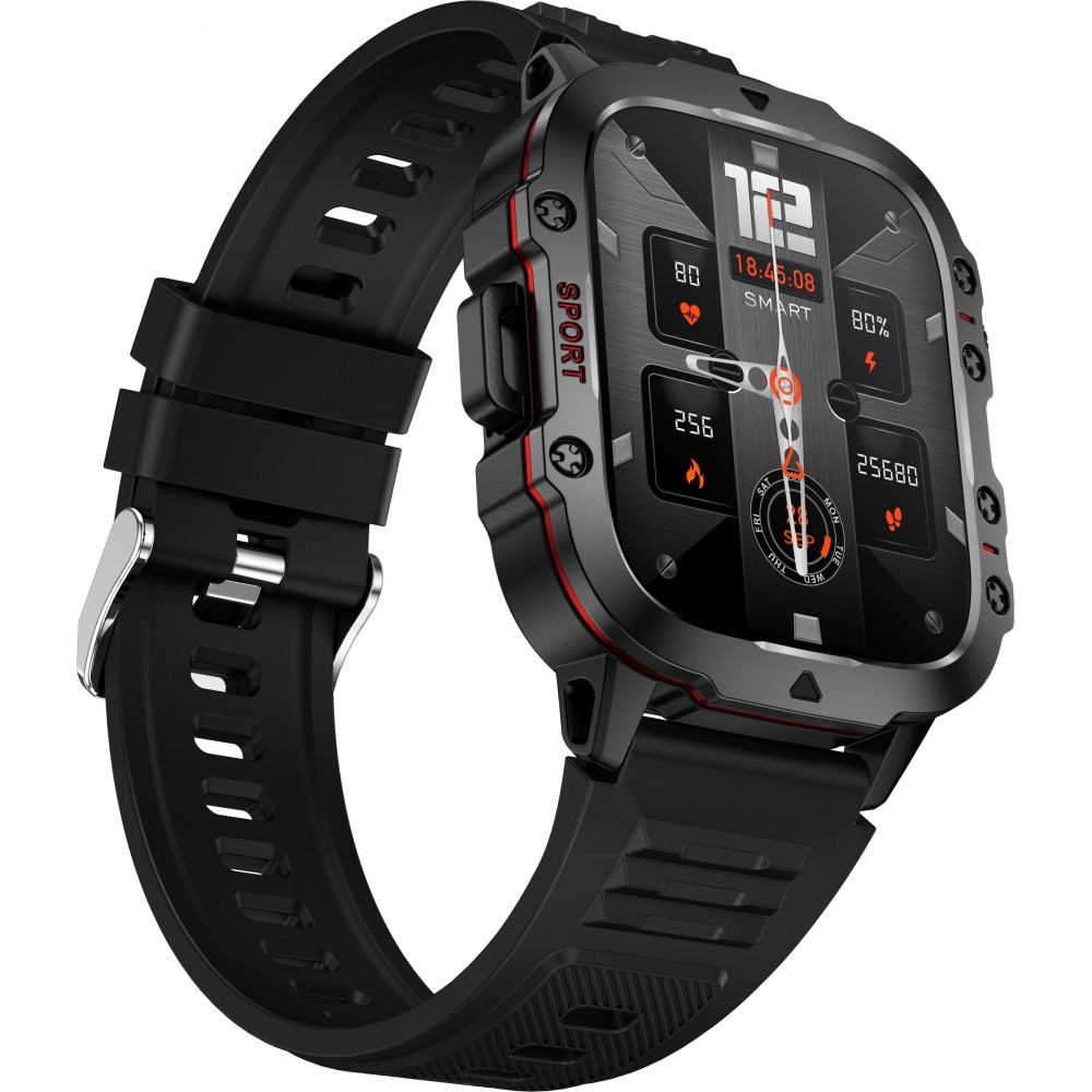 Sport smartwatch QX11 1.96 pouces 50 jours d'autonomie avec IA assistant vocal longue endurance bo&icirc;tier solide pression d'oxyg&egrave;ne sanguin surveillance du sommeil avec un &eacute;cran TFT haute d&eacute;finition - Noir