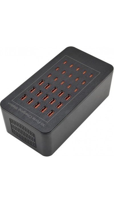150W USB-C und USB-A Mehrfach-Ladegerät mit 30 Ports für Smartphones, Tablets und Zubehör - Schwarz