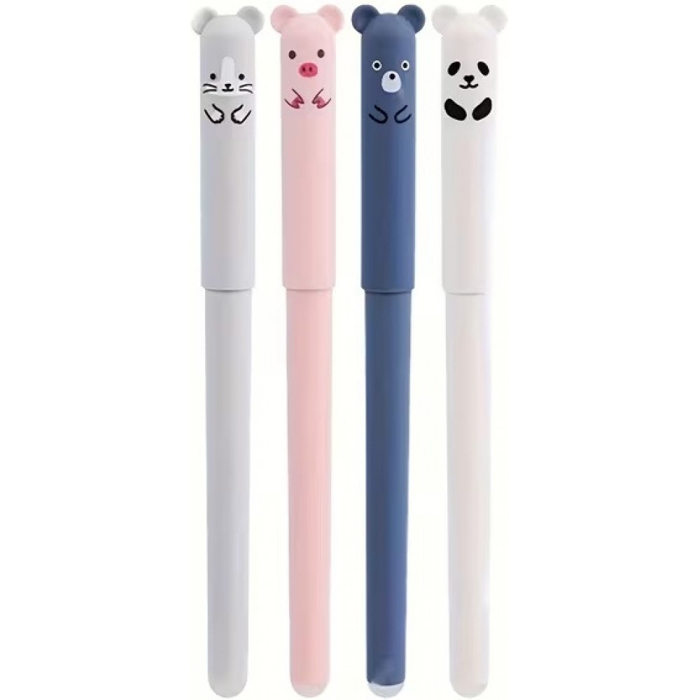 Blaue gel-wegwischbare Stifte mit niedlichen Tiermotiven f&uuml;r Schule/B&uuml;ro (4 St&uuml;ck Set) - Multicolore