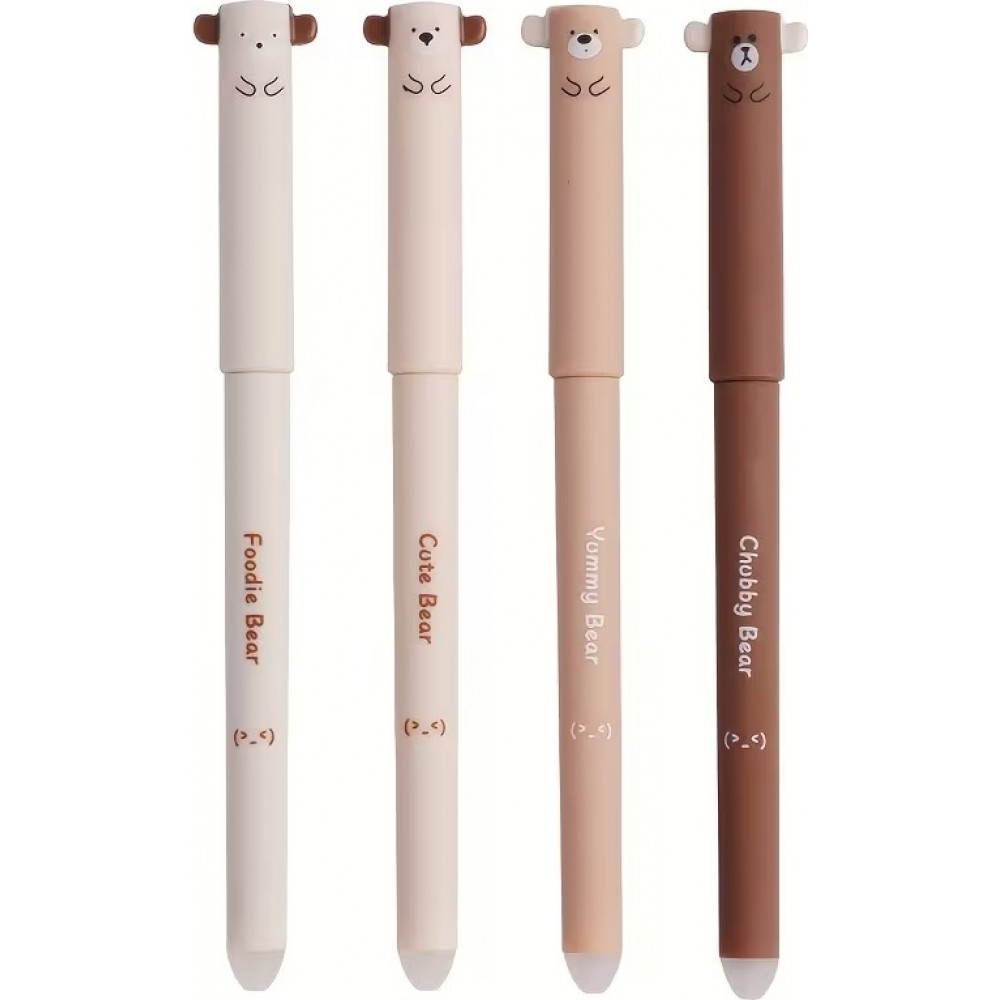 Blaue gel-l&ouml;schbare Stifte mit B&auml;renmotiv f&uuml;r Schule/B&uuml;ro (4 St&uuml;ck Set) - Braun