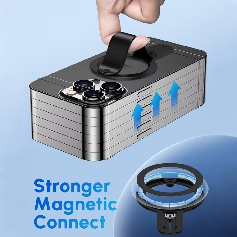 MagSafe Halterung f&uuml;r iPhone 17/16/15/14/13/12 abnehmbarer und faltbarer Ring sicherer Griff aus Zinklegierung mit integriertem Adapter - Schwarz