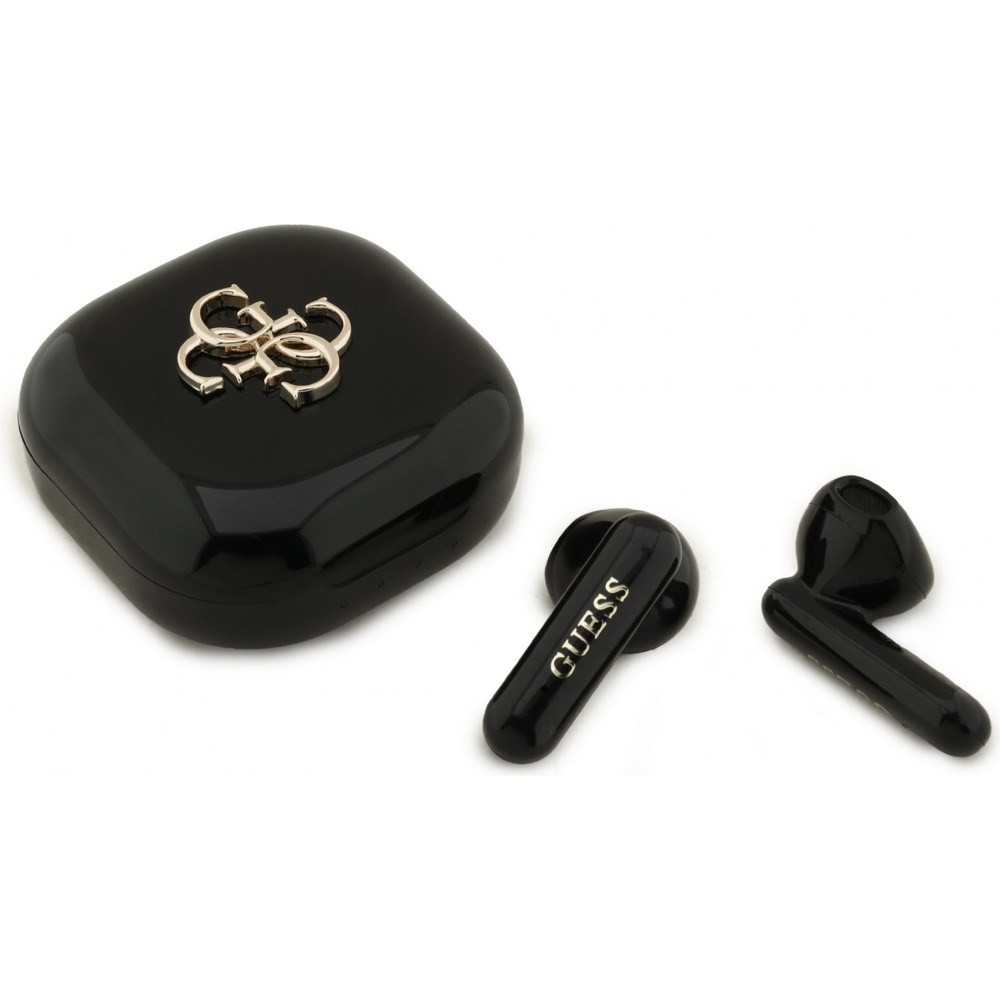 TWS Guess 4G Bluetooth Kopfh&ouml;rer mit Metall-Logo Schnellladung 16h Akkulaufzeit und Sprachassistent - Schwarz