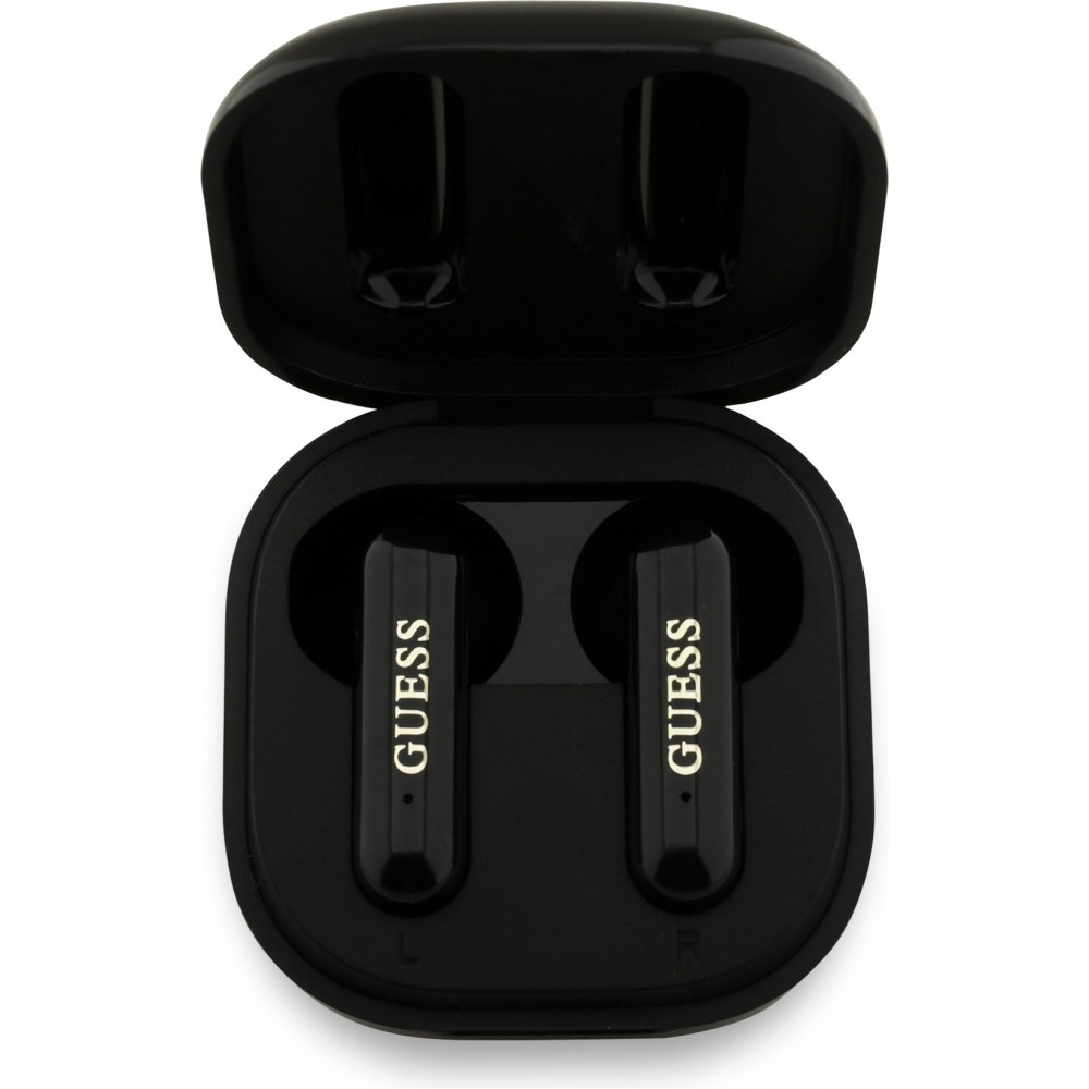TWS Guess 4G Bluetooth Kopfh&ouml;rer mit Metall-Logo Schnellladung 16h Akkulaufzeit und Sprachassistent - Schwarz