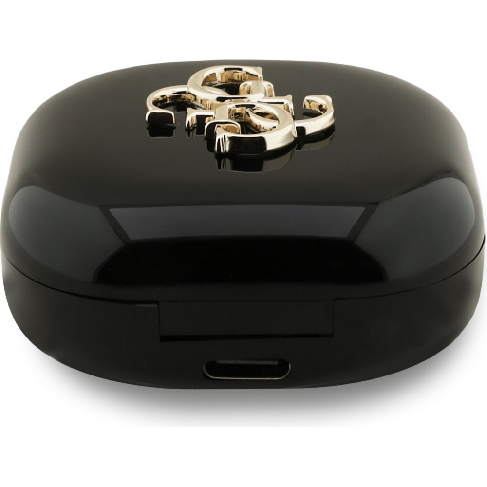 TWS Guess 4G Bluetooth Kopfh&ouml;rer mit Metall-Logo Schnellladung 16h Akkulaufzeit und Sprachassistent - Schwarz