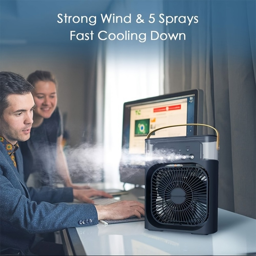 USB Ventilator mit Nebelfunktion, multifunktional, 6 einstellbare Sprühmodi und Aromadiffusor - Schwarz