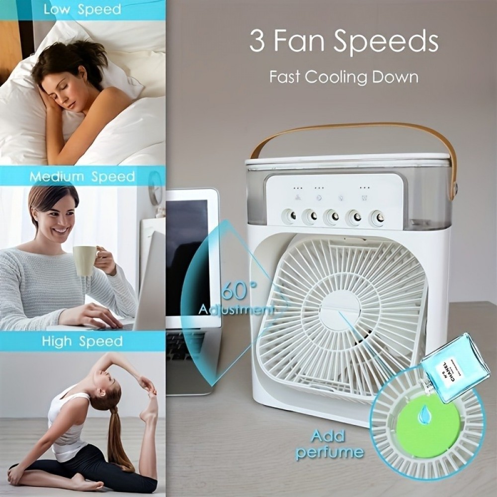 USB Ventilator mit Nebelfunktion, multifunktional, 6 einstellbare Sprühmodi und Aromadiffusor - Schwarz