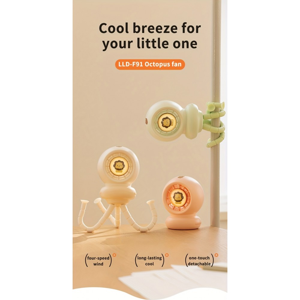 Ventilateur portable look bébé enfant avec trépied flexible pour voiture / voyage / poussette - Rose