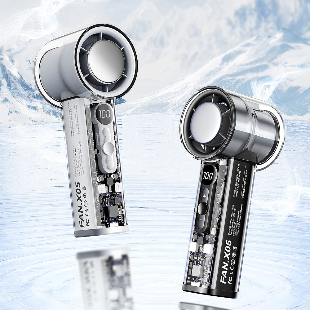 Ventilateur portable puissant FAN X05 mini format de poche avec régulation de vitesse et rechargeable rapidement via USB-C (câble inclus) - Noir