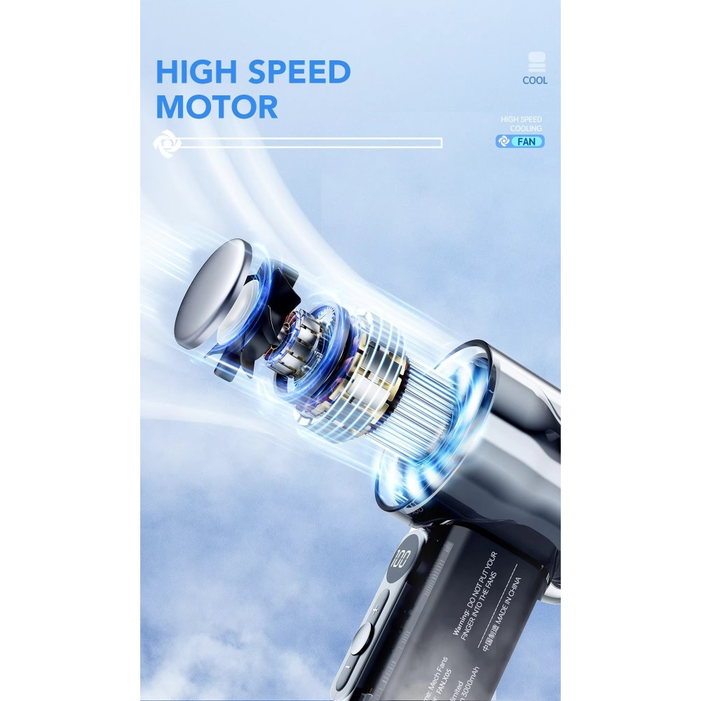 Ventilateur portable puissant FAN X05 mini format de poche avec régulation de vitesse et rechargeable rapidement via USB-C (câble inclus) - Noir