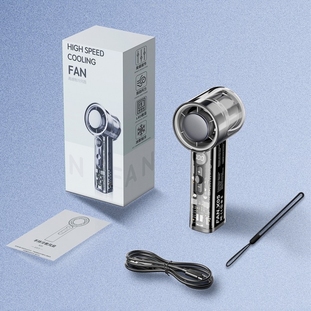 Ventilateur portable puissant FAN X05 mini format de poche avec régulation de vitesse et rechargeable rapidement via USB-C (câble inclus) - Noir