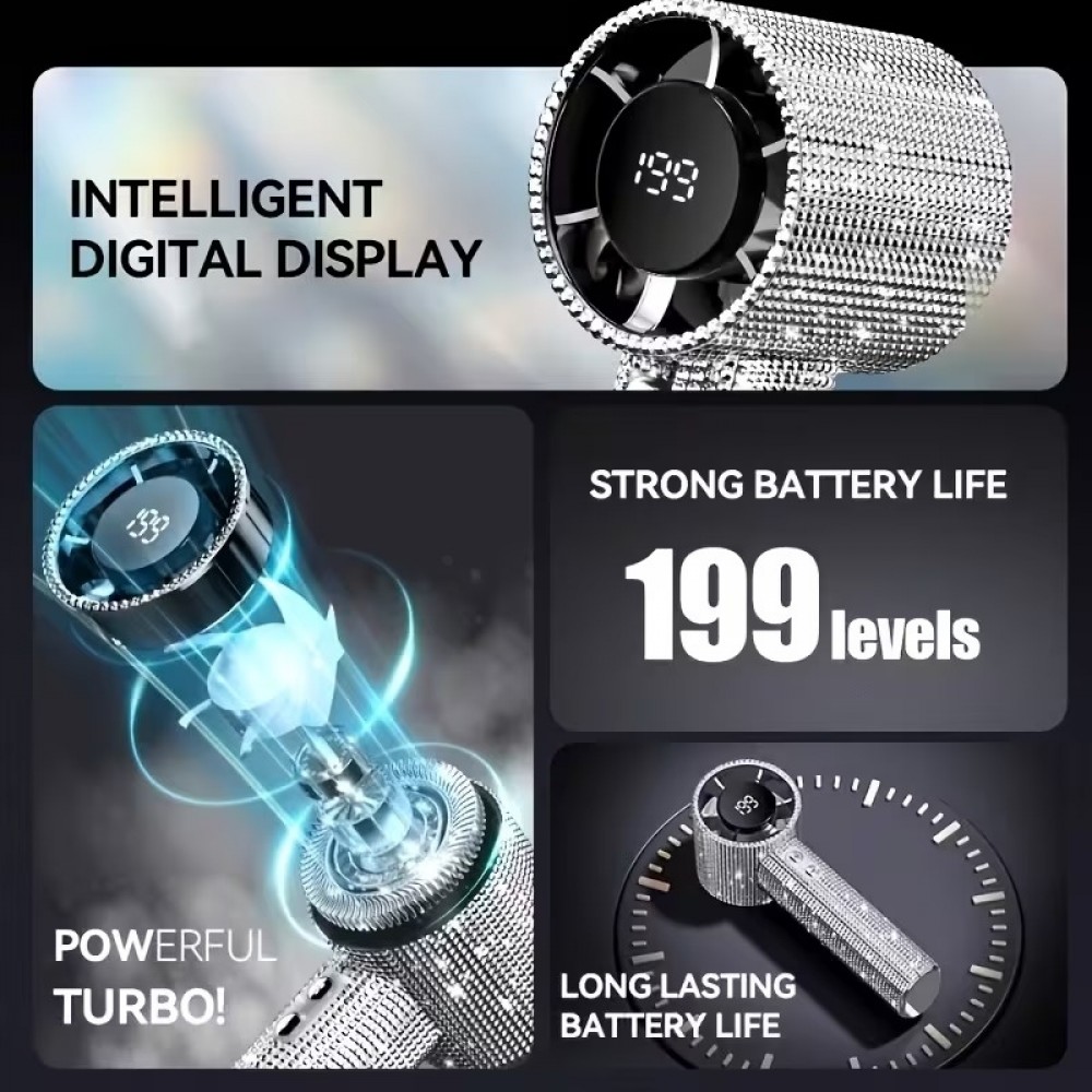 Strass-Pailletten Turbofan Tragbarer Ventilator (USB-C, 3 Geschwindigkeiten) - Silber