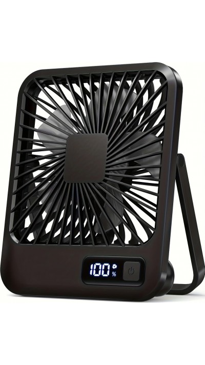 USB wiederaufladbarer tragbarer Ventilator 1800mAh 5 Geschwindigkeiten neigbar 180° digitales Display kompakt - Schwarz