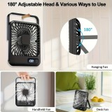 USB wiederaufladbarer tragbarer Ventilator 1800mAh 5 Geschwindigkeiten neigbar 180° digitales Display kompakt - Schwarz