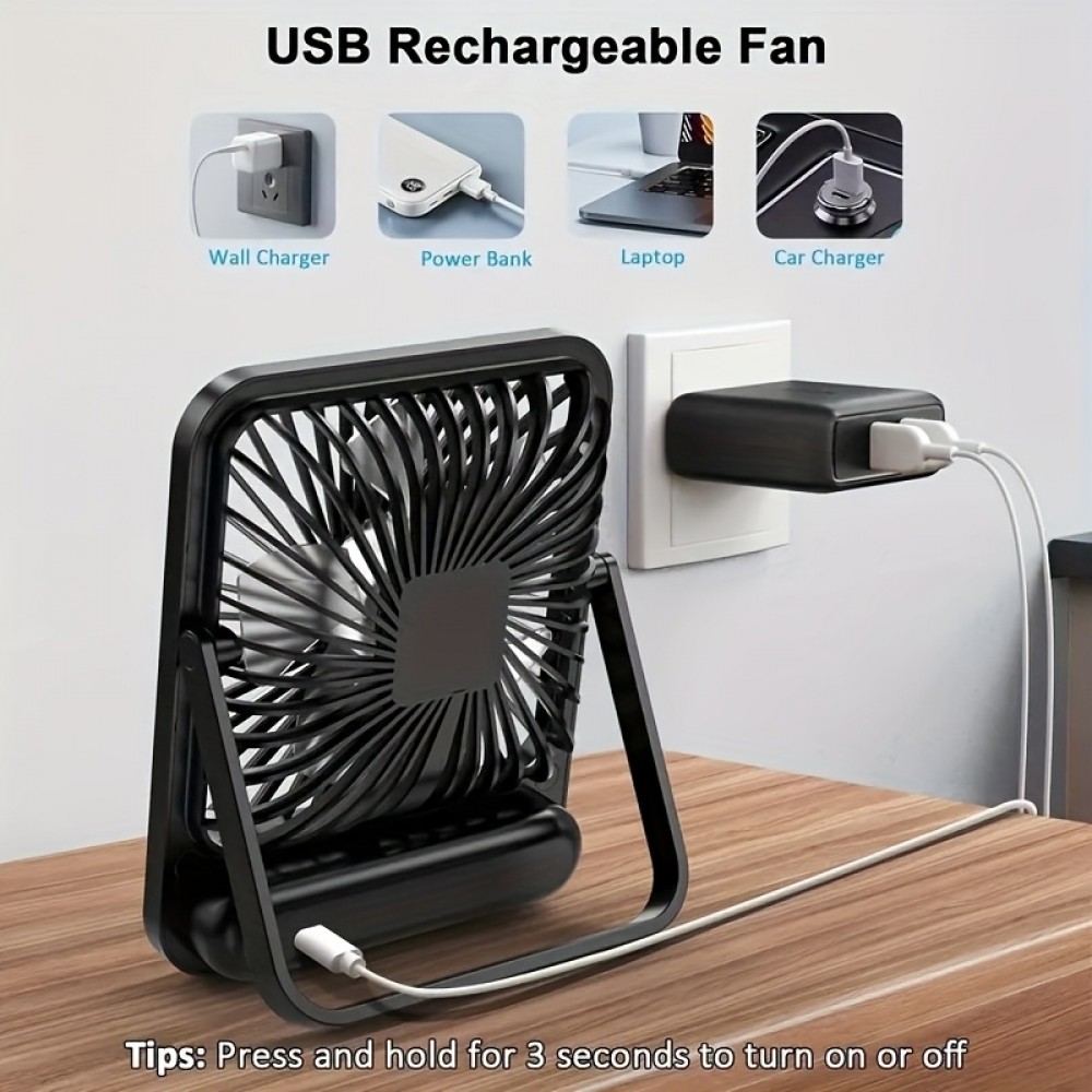 USB wiederaufladbarer tragbarer Ventilator 1800mAh 5 Geschwindigkeiten neigbar 180° digitales Display kompakt - Schwarz