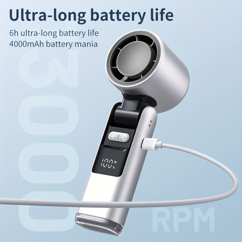 Ventilateur puissant à 4 vitesses portable rechargeable pliable avec batterie 4000mAh affichage digital - Violet