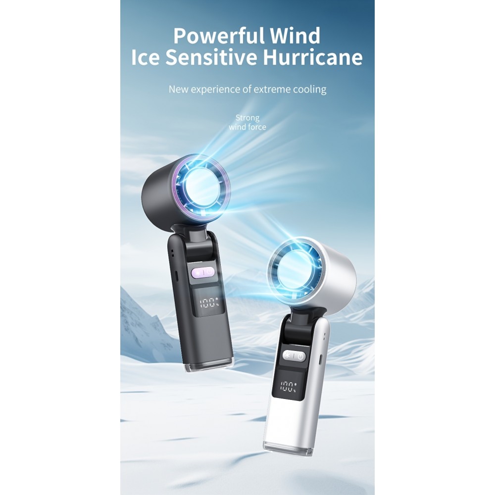 Ventilateur puissant à 4 vitesses portable rechargeable pliable avec batterie 4000mAh affichage digital - Violet