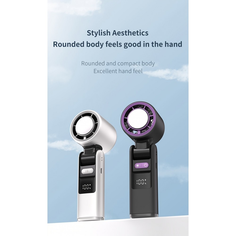 Ventilateur puissant à 4 vitesses portable rechargeable pliable avec batterie 4000mAh affichage digital - Violet
