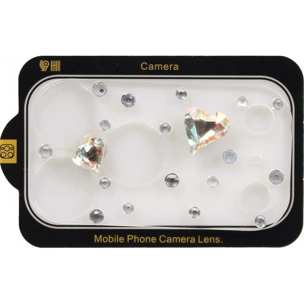 Vitre de protection caméra 3D luxe pailletée effet diamant cœur arc-en-ciel - Argent - iPhone 17 Pro Max