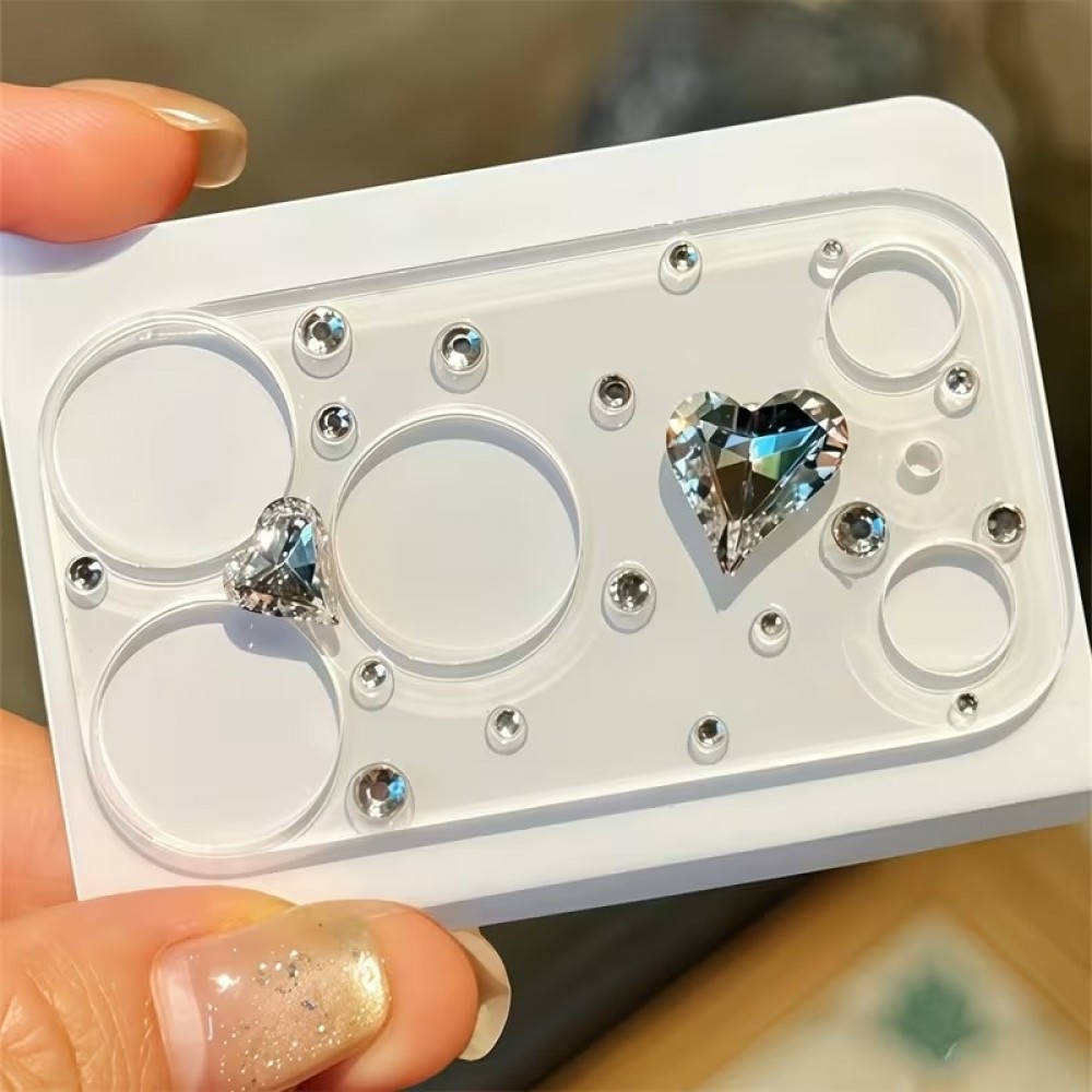 Vitre de protection caméra 3D luxe pailletée effet diamant cœur arc-en-ciel - Argent - iPhone 17 Pro Max