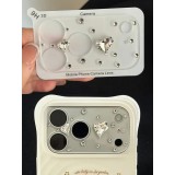 Vitre de protection caméra 3D luxe pailletée effet diamant cœur arc-en-ciel - Argent - iPhone 17 Pro Max