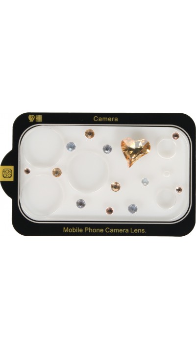 Vitre de protection caméra 3D luxe pailletée effet diamant cœur arc-en-ciel - Or rose - iPhone 17 Pro Max