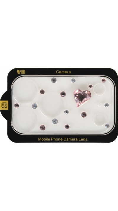 Vitre de protection caméra 3D luxe pailletée effet diamant cœur arc-en-ciel - Rose - iPhone 17 Pro Max