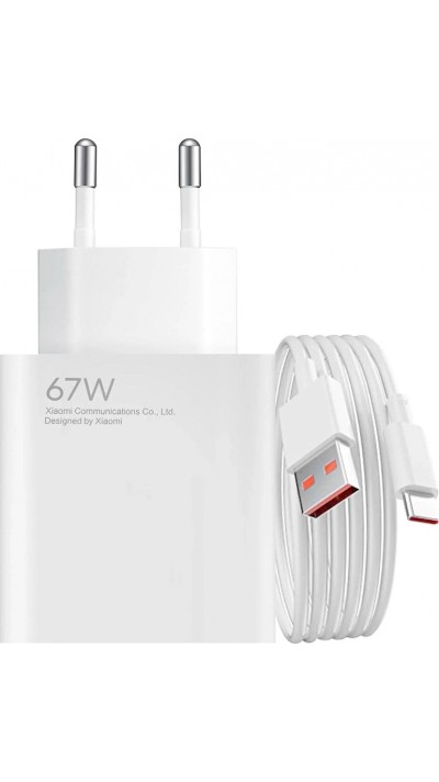 Xiaomi 67W HyperCharge Combo (Typ-A) USB-A-Wandladegerät mit USB-C-Kabel und intelligenter Schutzfunktion - Weiss