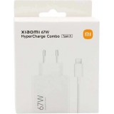 Xiaomi 67W HyperCharge Combo (Type-A) chargeur mural USB-A avec câble USB-C protection intelligente - Blanc