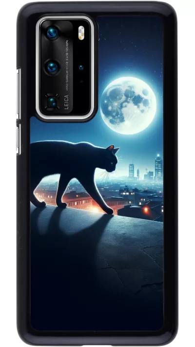 Huawei P40 Pro Case Hülle - Schwarze Katze unter dem Vollmond