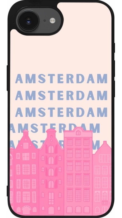 iPhone 16e Case Hülle - Silikon schwarz Amsterdam Pink Print
