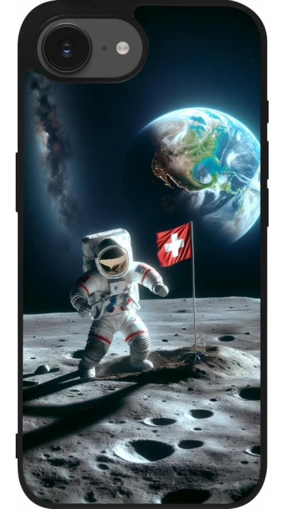 iPhone 16e Case Hülle - Silikon schwarz Astro Schweiz auf dem Mond