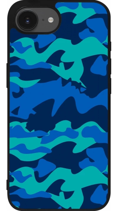 iPhone 16e Case Hülle - Silikon schwarz Camo Blue