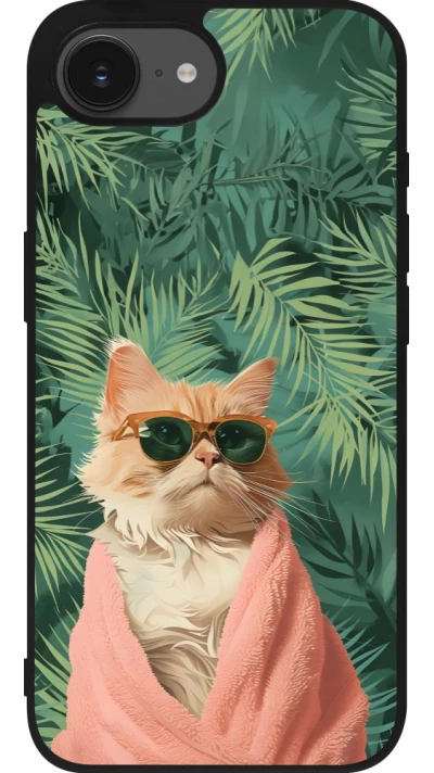 iPhone 16e Case Hülle - Silikon schwarz Cat Summer Palms