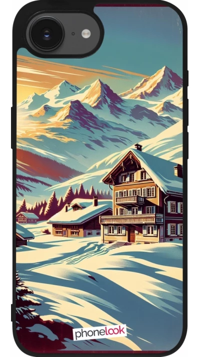 iPhone 16e Case Hülle - Silikon schwarz Chalet Berg verschneit