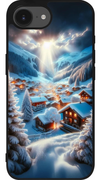 iPhone 16e Case Hülle - Silikon schwarz Berg Schnee Licht