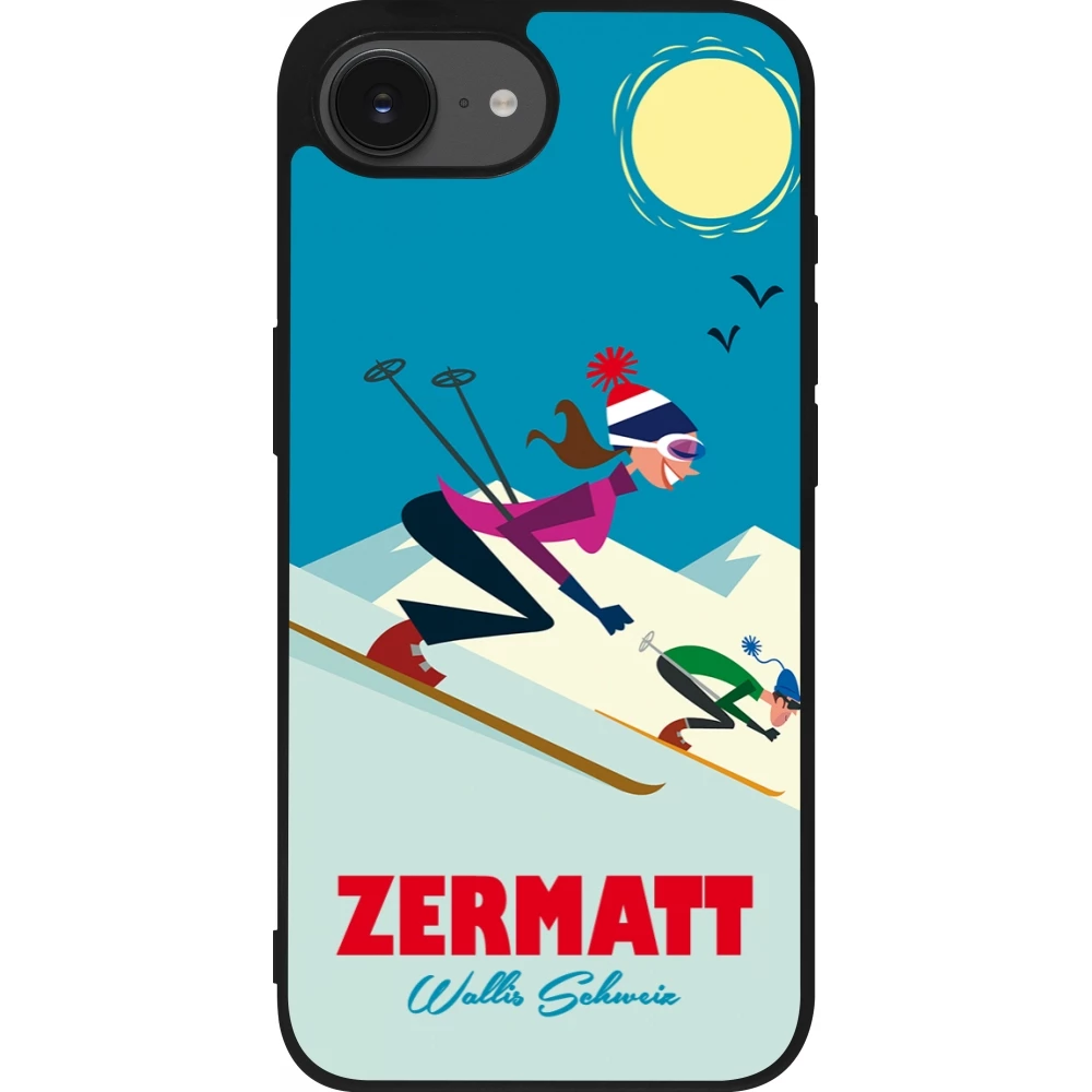 iPhone 16e Case Hülle - Silikon schwarz Zermatt Ski Downhill