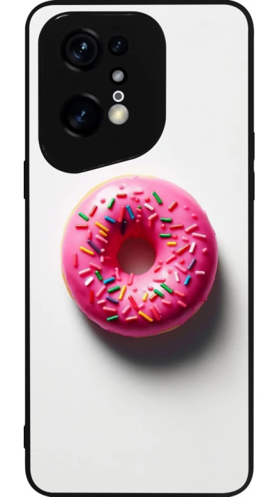 Coque OPPO Find X5 Pro - Silicone rigide noir Weißer Hintergrund, pinker Donut