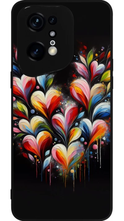 Coque OPPO Find X5 Pro - Silicone rigide noir Valentine 2024 Coeur Noir Abstrait