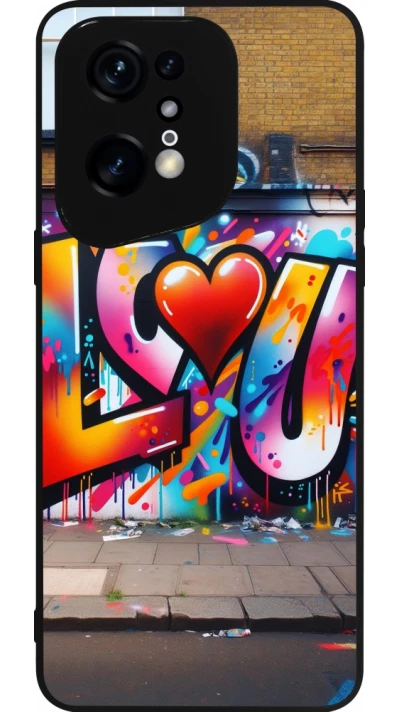 Coque OPPO Find X5 Pro - Silicone rigide noir Valentine 2025 Love U Tag