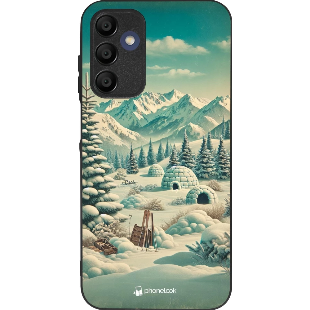 Samsung Galaxy A16 Case Hülle - Silikon schwarz Vintage Schneebedeckter Berg Iglu