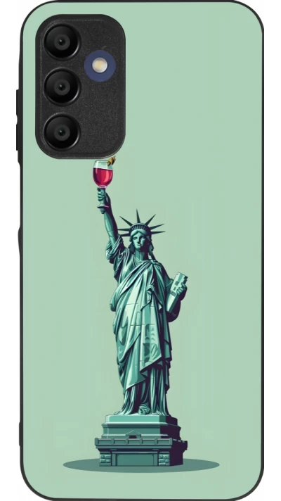 Coque Samsung Galaxy A16 - Silicone rigide noir Wine Statue de la liberté avec un verre de vin