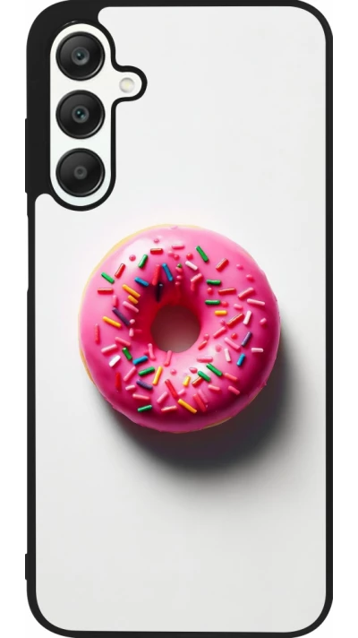 Coque Samsung Galaxy A25 - Silicone rigide noir Weißer Hintergrund, pinker Donut