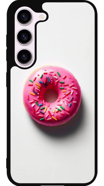 Samsung Galaxy S23 FE Case Hülle - Silikon schwarz Weisser Hintergrund, pinker Donut