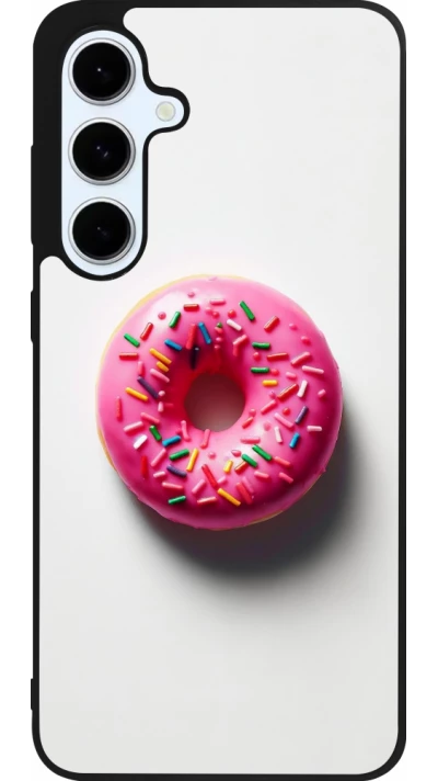 Samsung Galaxy S24 FE Case Hülle - Silikon schwarz Weisser Hintergrund, pinker Donut