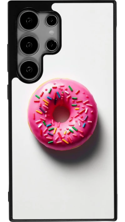 Coque Samsung Galaxy S24 Ultra - Silicone rigide noir Weißer Hintergrund, pinker Donut