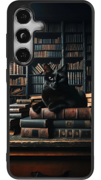 Samsung Galaxy S25 Case Hülle - Silikon schwarz Katze Bücher dunkel