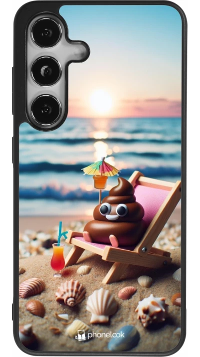 Samsung Galaxy S25 Case Hülle - Silikon schwarz Kackhaufen Emoji auf Liegestuhl